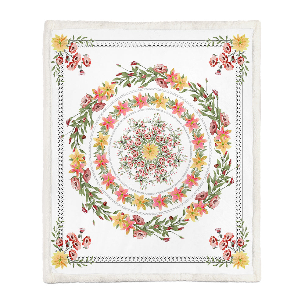 Chinese Floral Flannel Blanket – Soft Printed Throw in Multiple Sizes