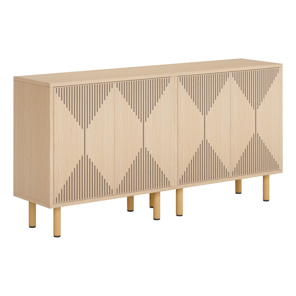 Sideboard Buffet Cabinet With Carved Doors - Yellow
