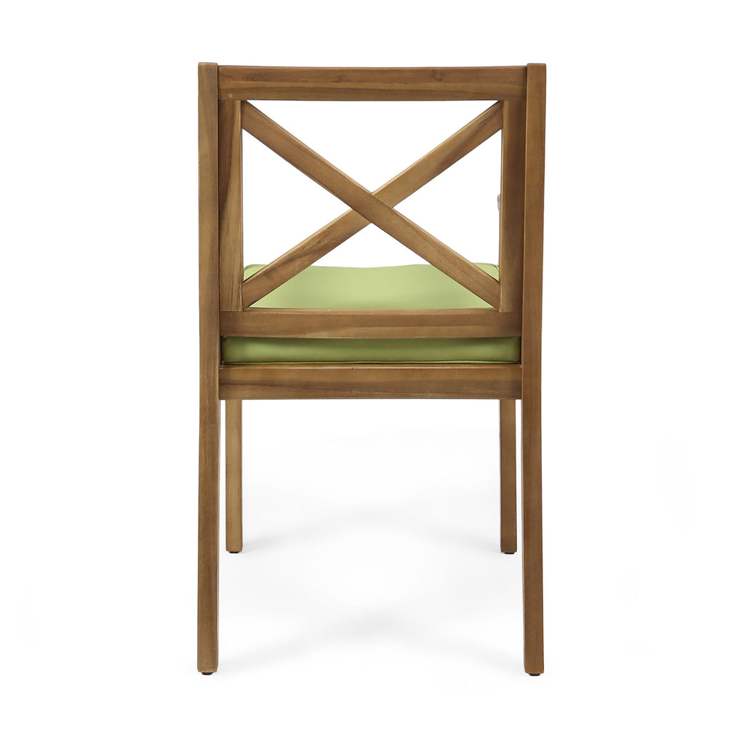 7 Pieces Acacia Wood Outdoor Dining Set with Green Cushions
