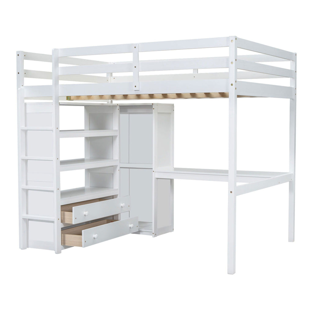 Loft Bed With Built In Wardrobe, Desk, Shelves And Drawers