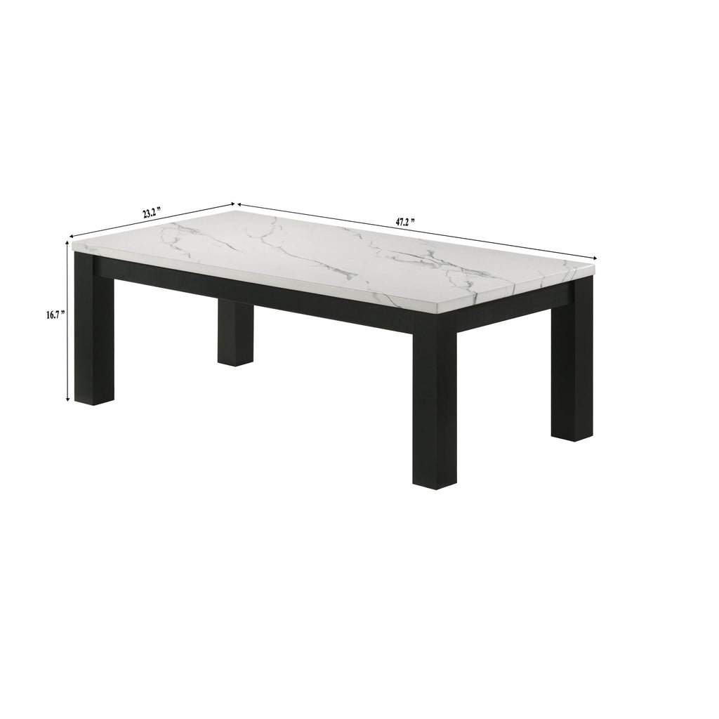 Modern 3 Piece Living Room Table Set With Faux Marble Top Wooden - Black / White