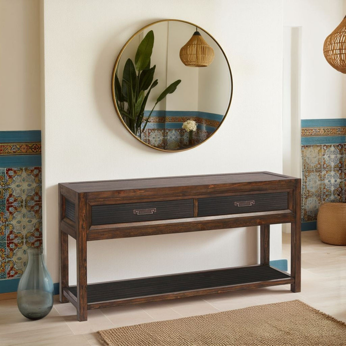 2 Drawer Sofa Table, 2 Tone - Brown