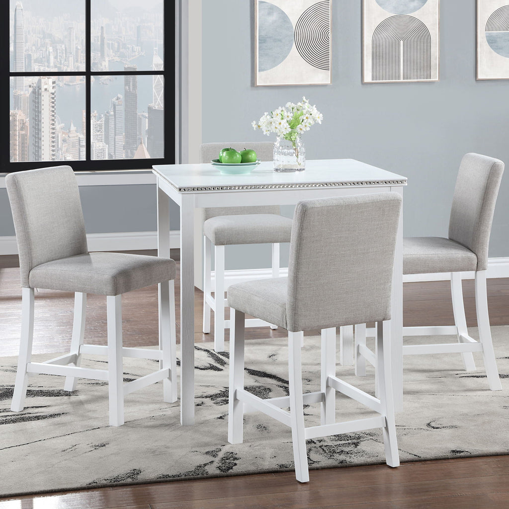 5 Piece Counter Height Table Set, Square Table And 4 Upholstered Chairs