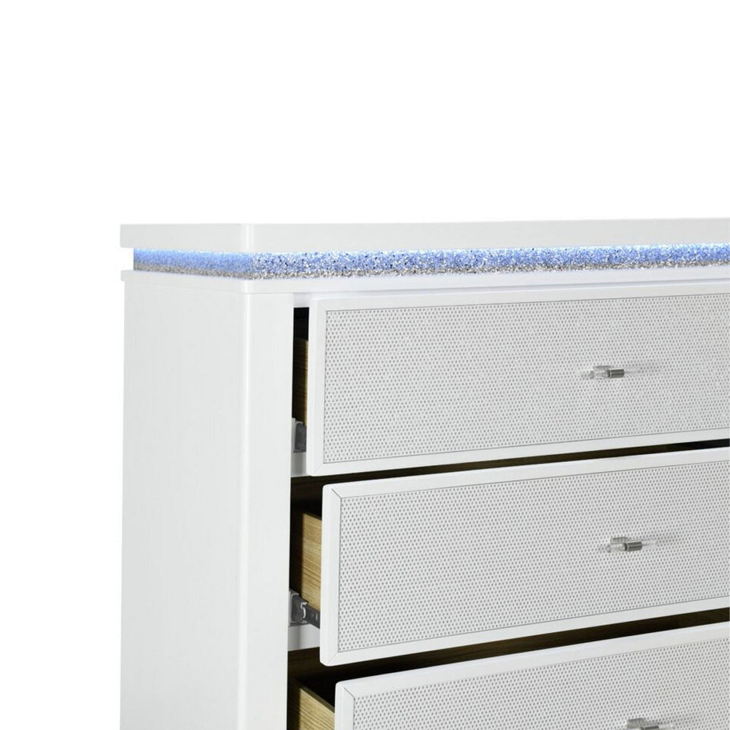 Adalid - Dresser With LED Light And Glittered Drawer Fronts - White