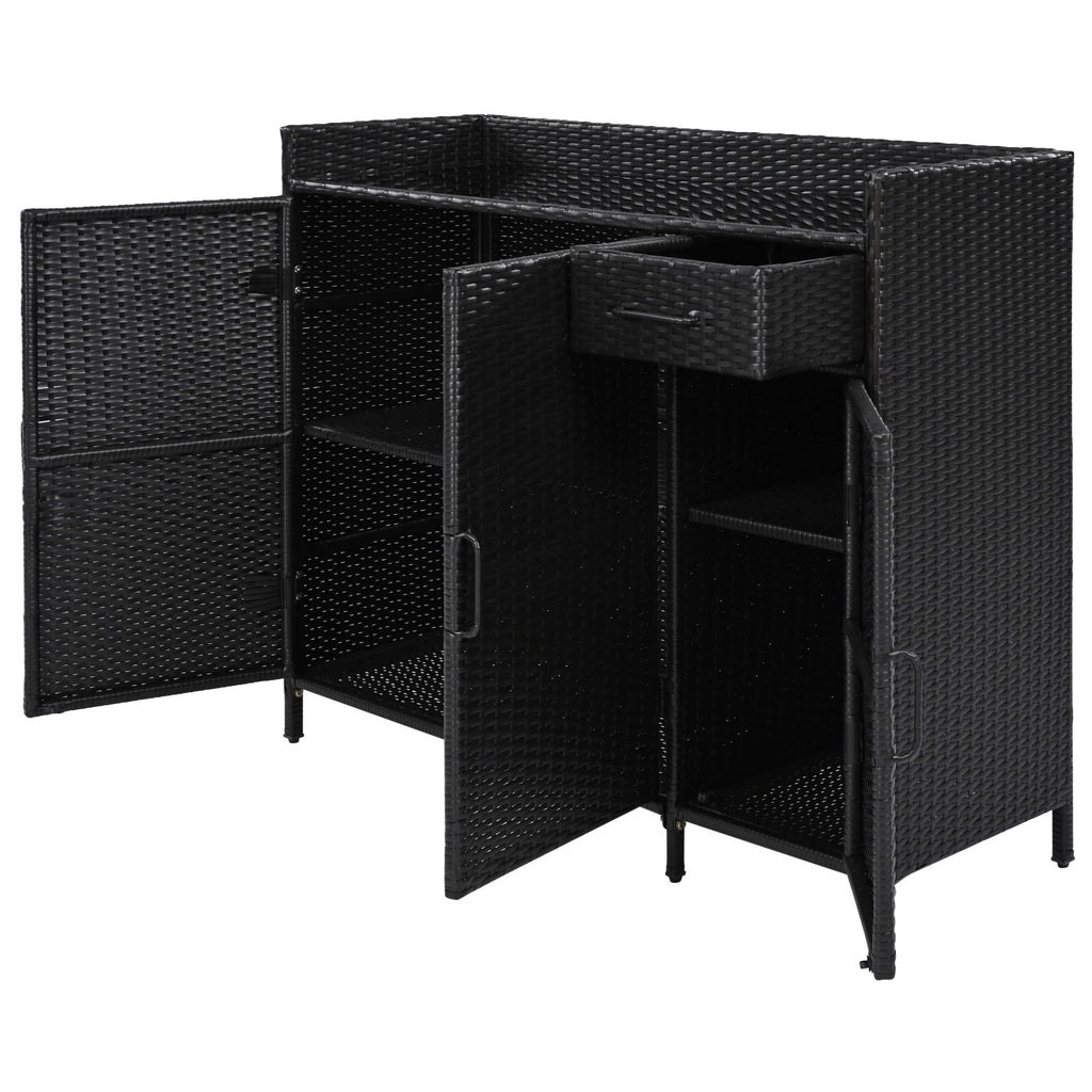 K&K 47.5"W Wicker Outdoor Storage Cabinet with Tempered Glass Top