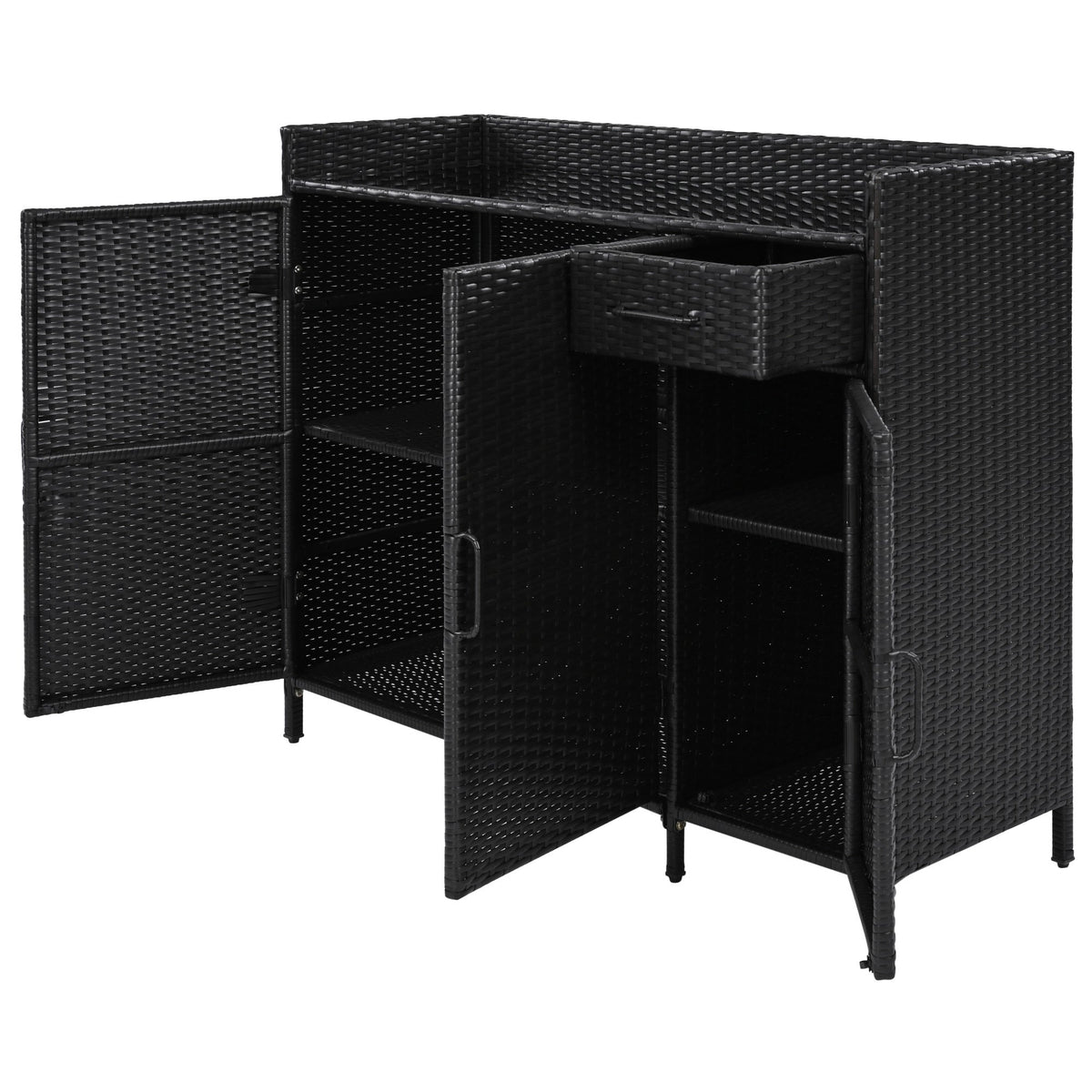 K&K 47.5"W Wicker Outdoor Storage Cabinet with Tempered Glass Top