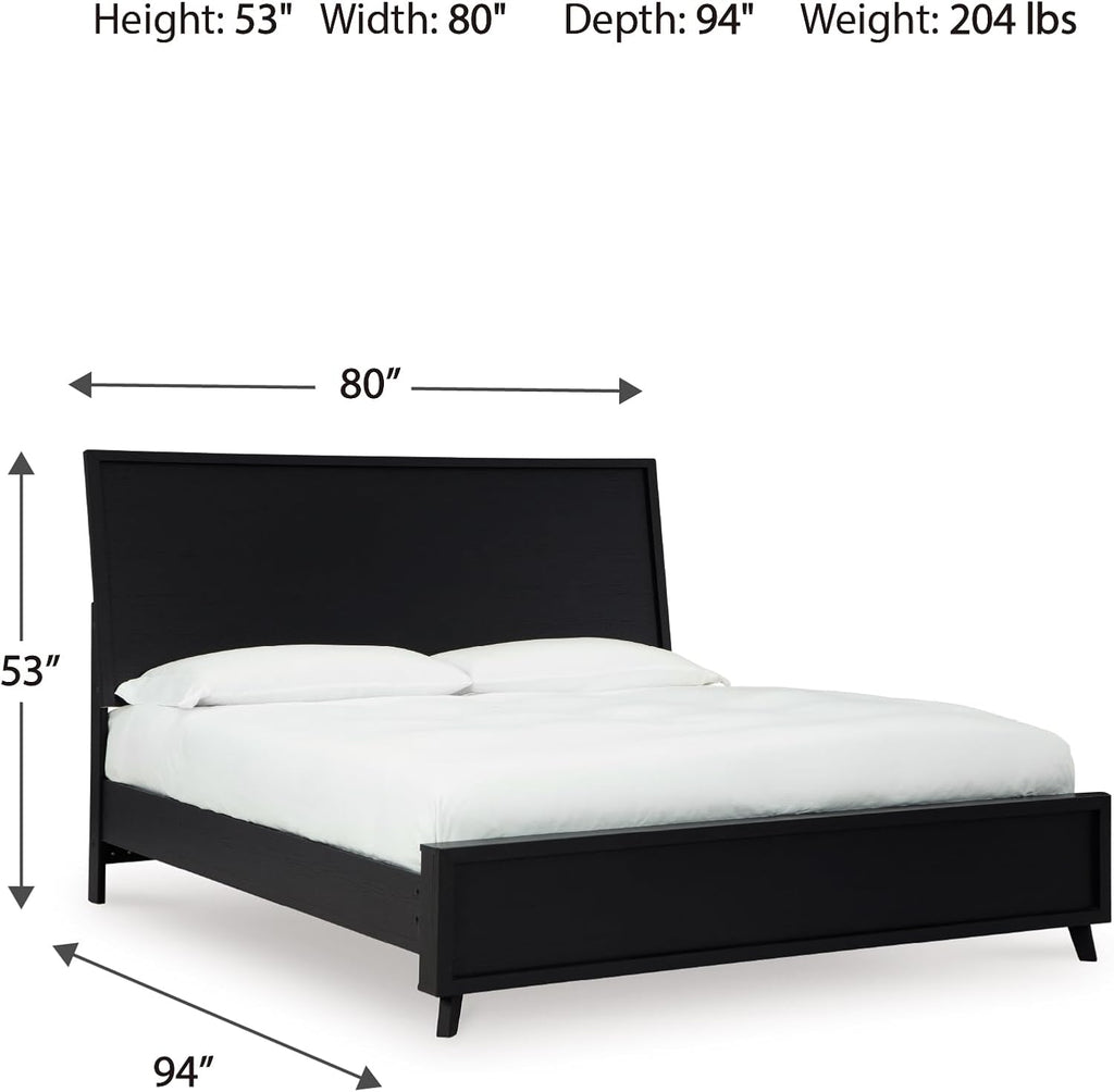 Signature Design by Ashley Danziar Modern King Panel Platform Bed with Angled Legs, Foundation or Box Spring Not Needed, Black