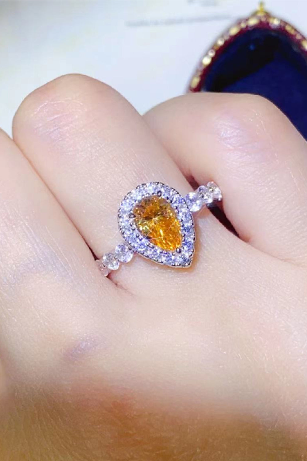 1 Carat Yellow Pear-Cut Sparkala™ Contrast Teardrop Ring (Platinum Over Pure Sterling Silver)