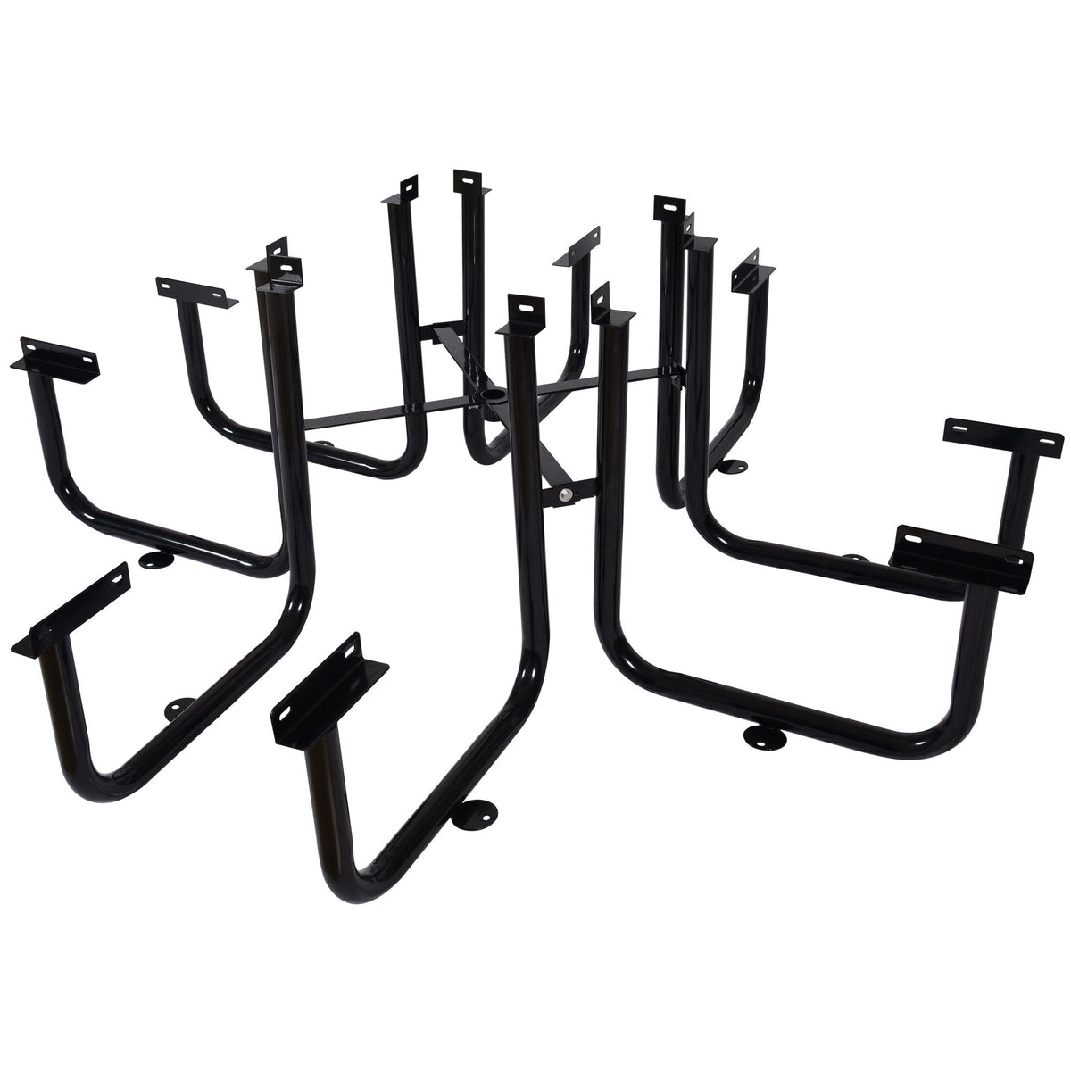 Square Outdoor Steel Picnic Table, With Umbrella Pole