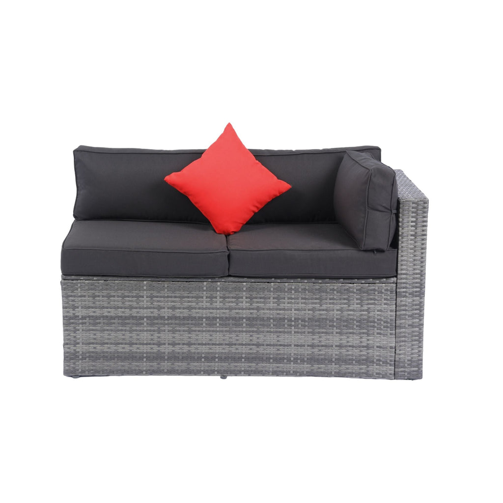 5 Pieces Rattan Sectional Outdoor Furniture Cushioned U Sof Set With 2 Pillow - Gray / Black