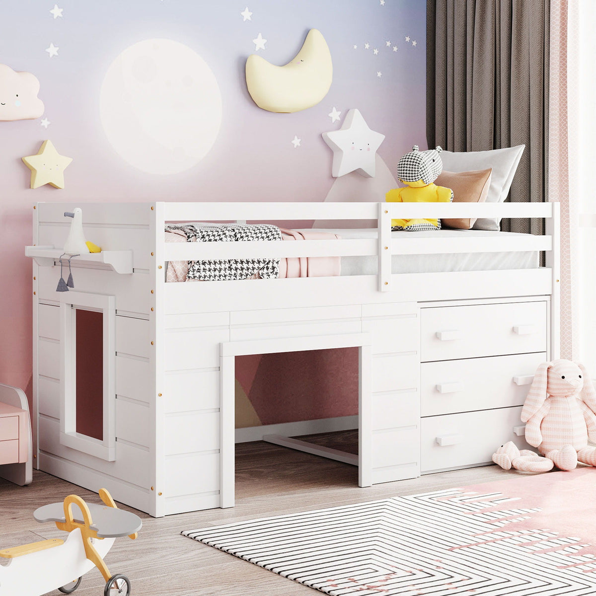 Loft Bed With Cabinet And Shelf