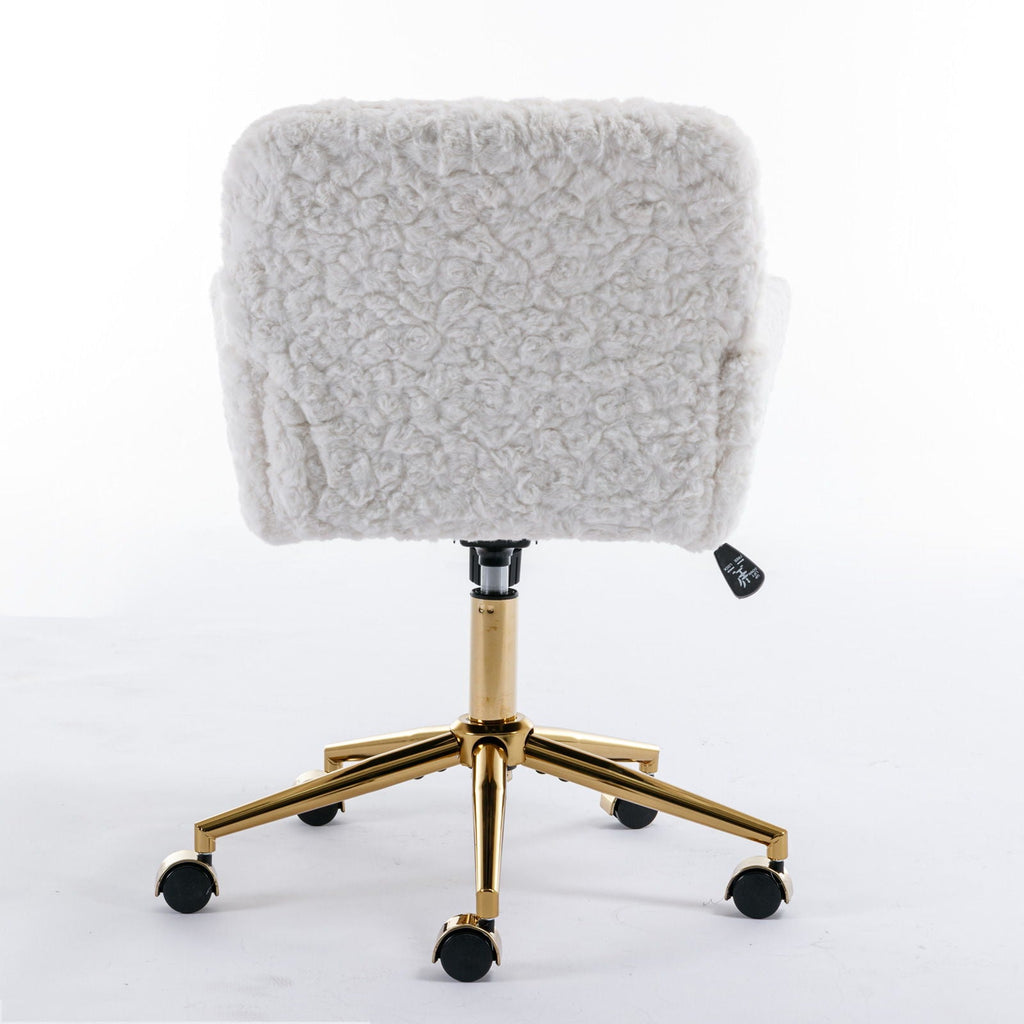 Office Chair, Artificial Rabbit Hair Home Office Chair With Metal Base, Adjustable Desk Chair Swivel Office Chair, Vanity Chair