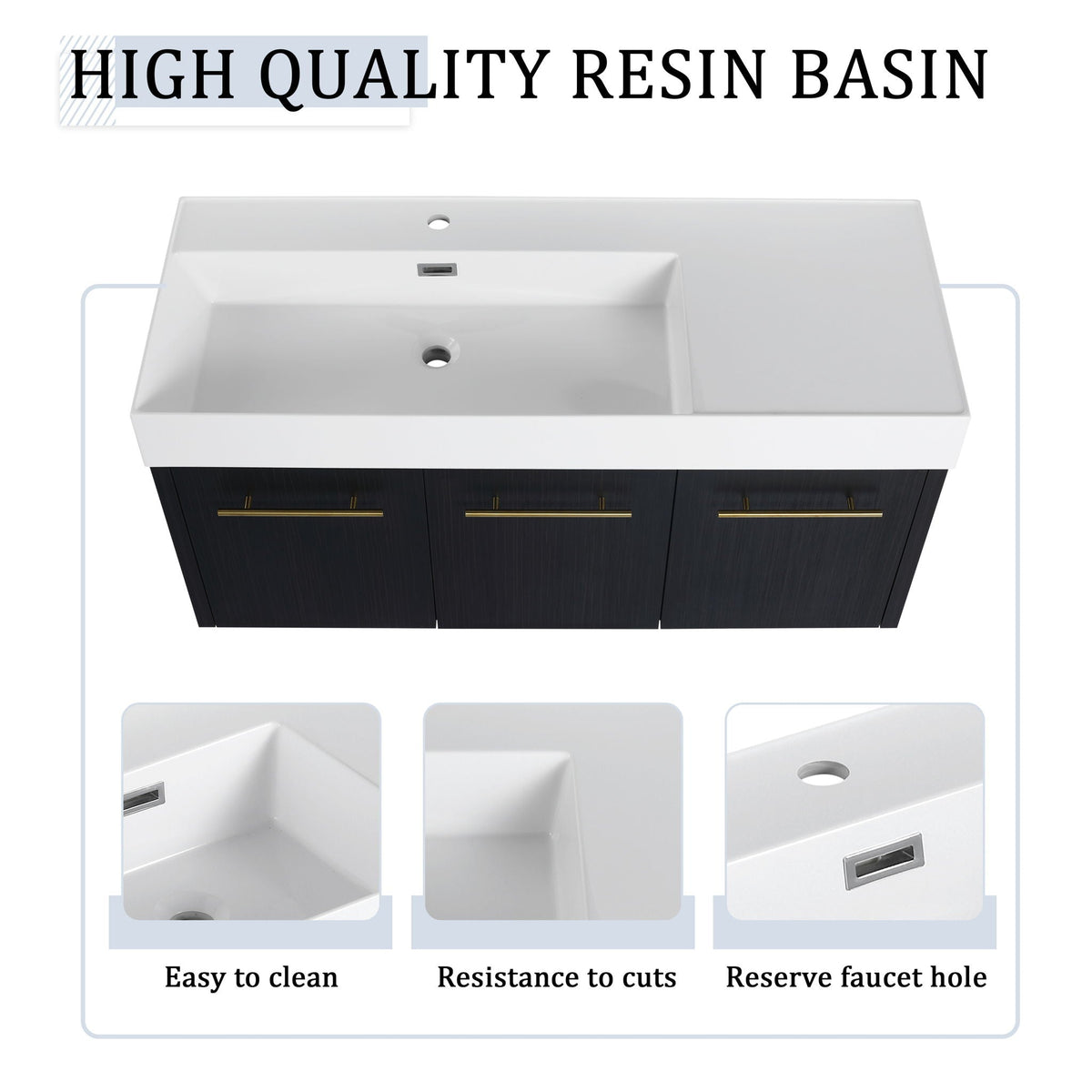 Modern Chestnut Wall Mounted Bathroom Vanity With Left Resin Sink And Storage Rack - Black Chestnut