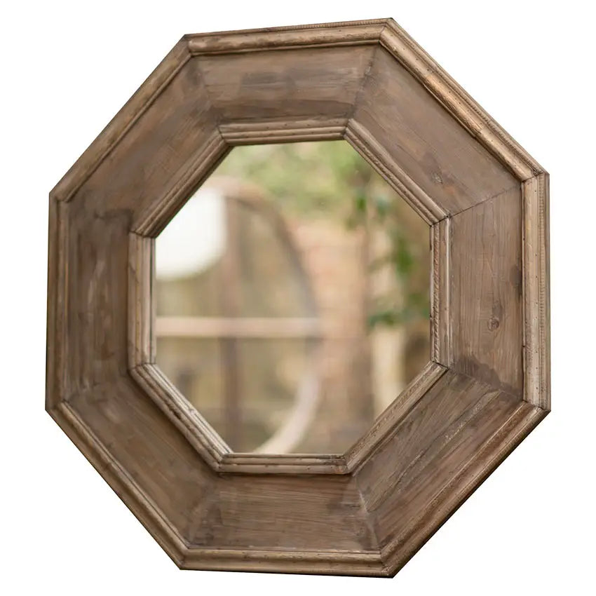 Rustic Recycled Pine Octagonal Wall Mirror in Natural Finish