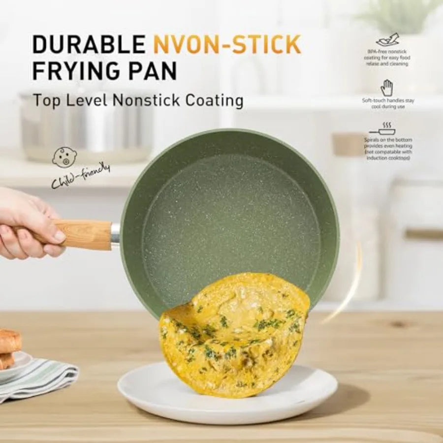 17 Piece Pots and Pans Set Non Stick Nonstick Induction Granite Kitchen Cookware Sets for Home Cooking Durable Induction Compat