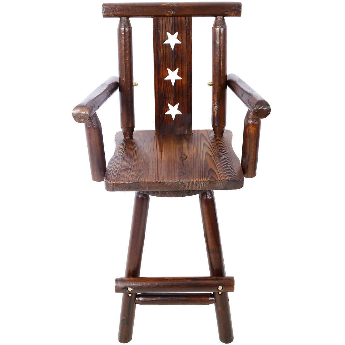 Rustic Tall Bistro Chair Decorative Star Backrest And Footrest, Fir Wood, 4 Foot - Brown