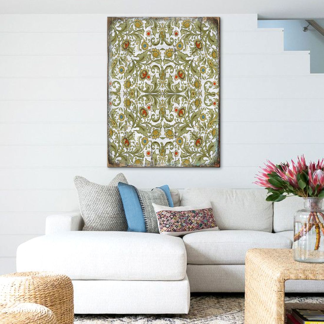 Gold and Green Floral Rustic Wooden Wall Art by G. DeBrekht - Floral Ornamental Decor - 95011B