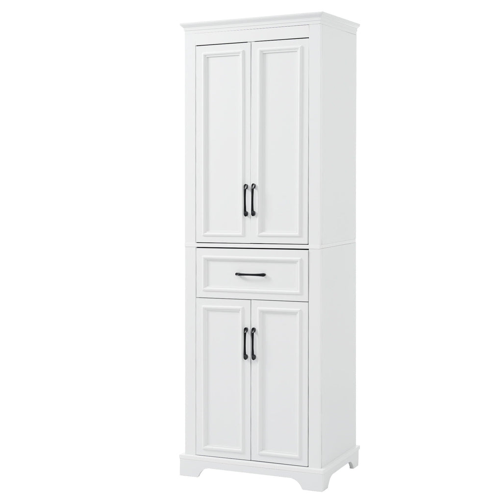 Freestanding Bathroom Vanity, Elegant Design With 4 Doors & 1 Drawer, Adjustable Shelves, Damping Hinges - White