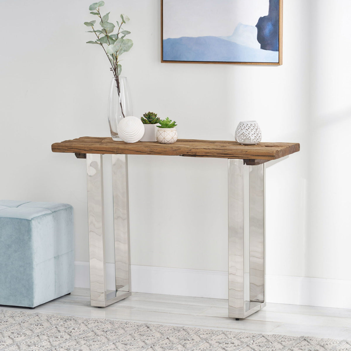 Rustic Glam Console Table With Reclaimed Wood And Iron Frame - Natural
