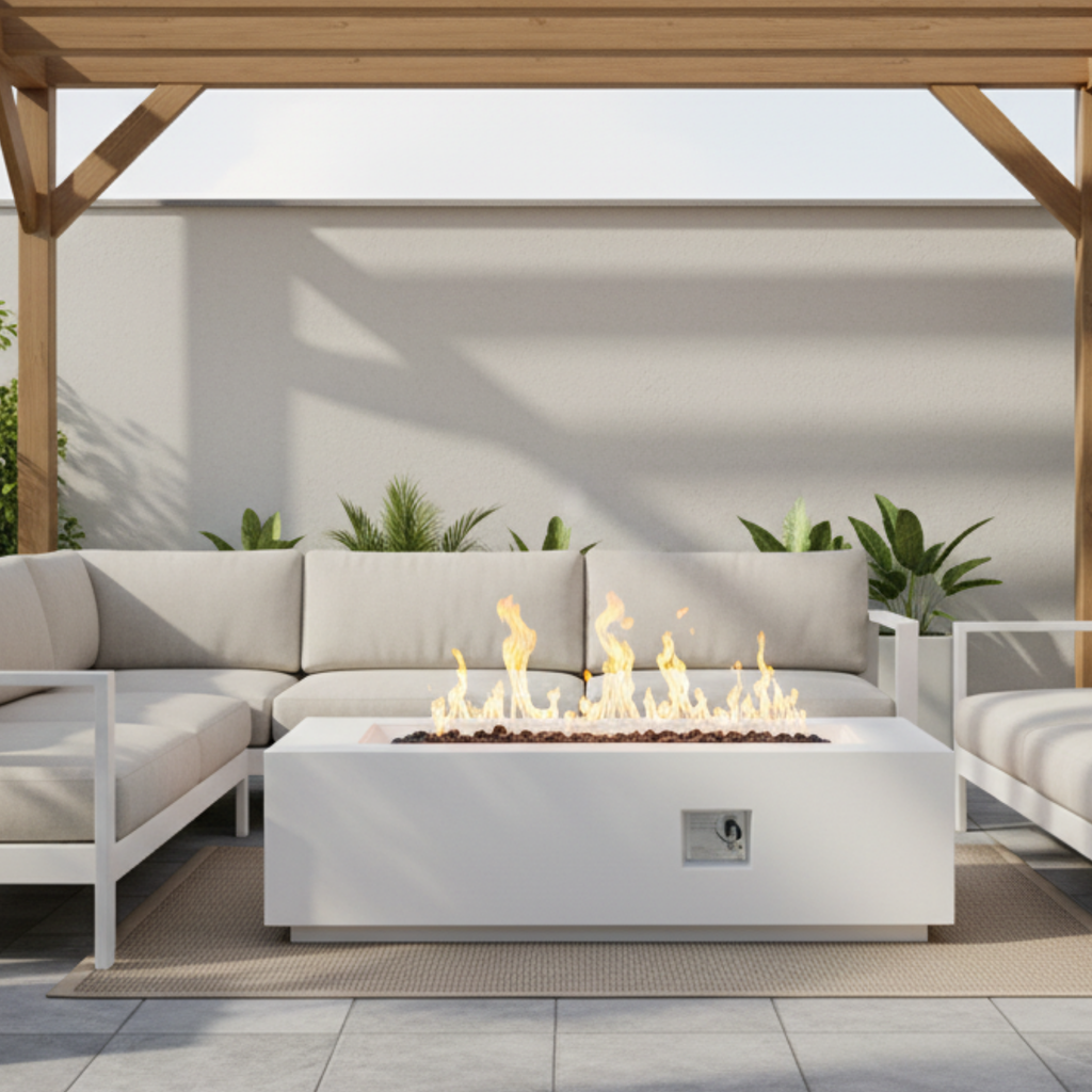 Outdoor Rectangle Propane Fire Pit Table 60inch, White