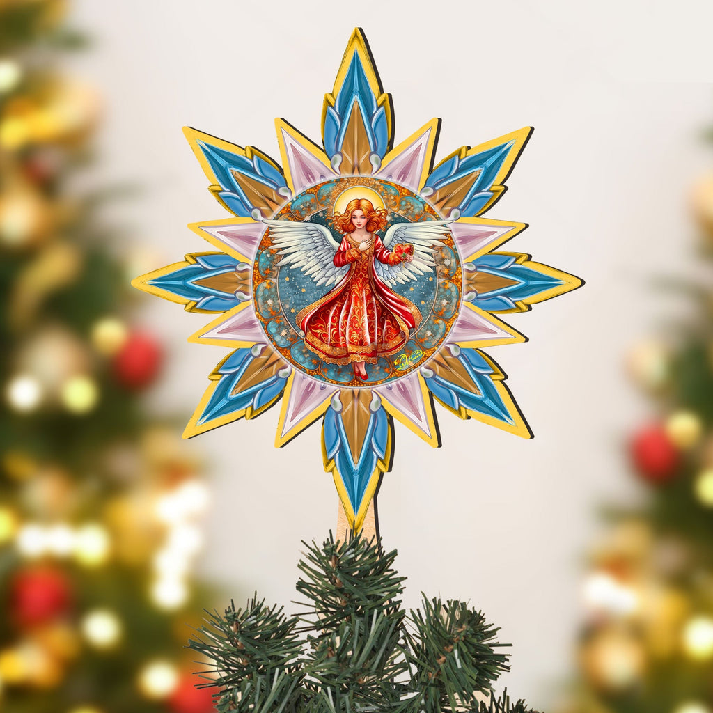 Angel with Love Star Tree Topper Wooden Decor by G. Debrekht - Nativity Holiday Decor - 89508