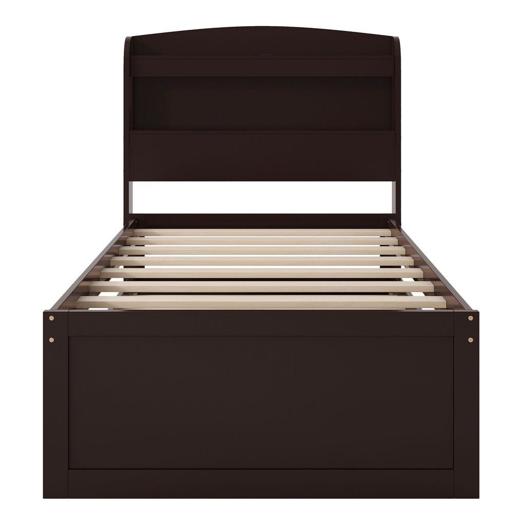 Platform Bed With LED Headboard, Charging Station, Trundle And 2 Drawers