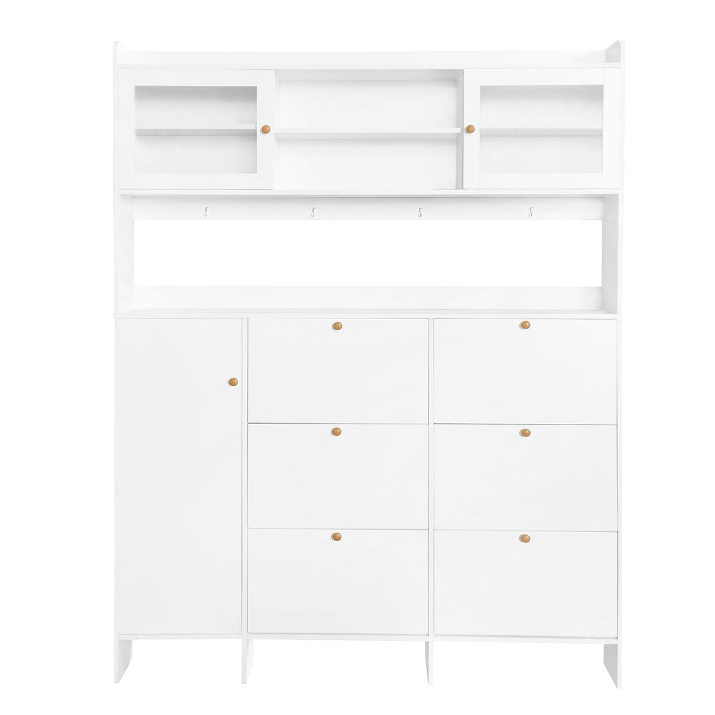 On Trend Multifunctional Tipping Bucket Shoe Cabinet With Storage Shelf & 6 Flip Drawers
