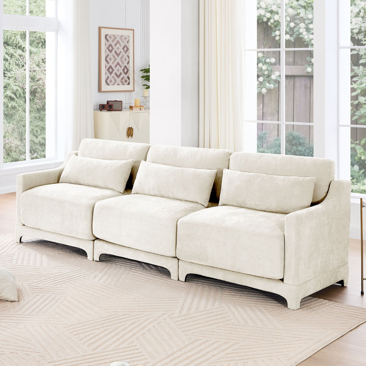 Elegant Sofa With Ergonomic Design And Lumbar Pillows