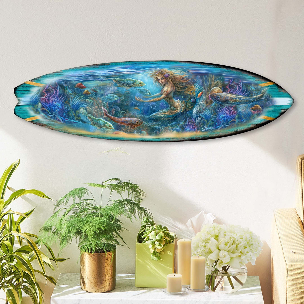Mermaid Kingdom Surfboard Coastal Wall Art by G. DeBrekht - Coastal Holiday Decor - 8490115HS