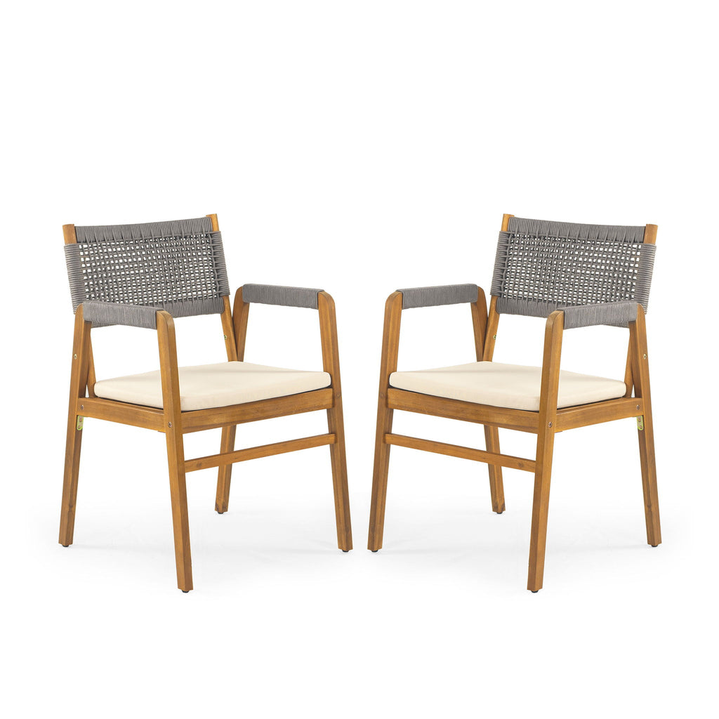 Outdoor Acacia Wood Dining Armchair With Cushion (Set of 2)