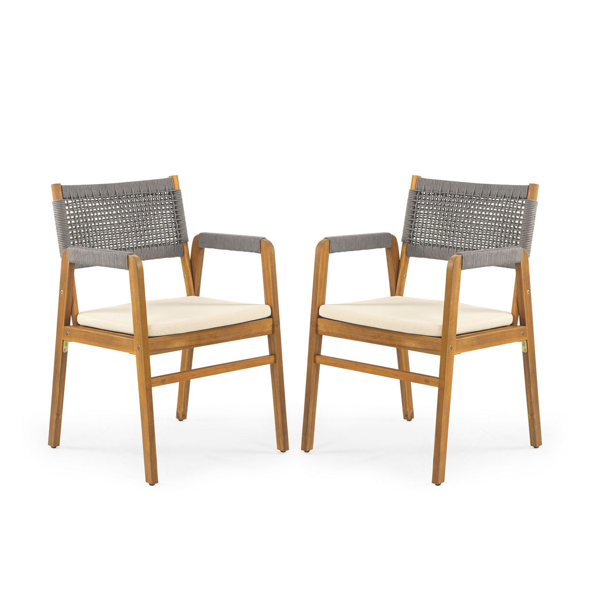 Outdoor Acacia Wood Dining Armchair With Cushion (Set of 2)
