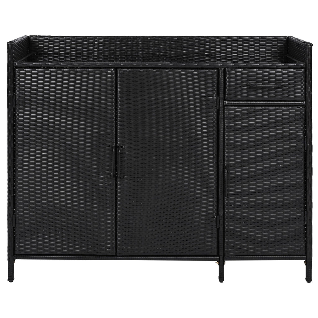 K&K 47.5"W Wicker Outdoor Storage Cabinet with Tempered Glass Top