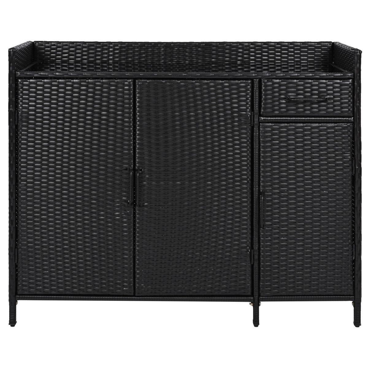 K&K 47.5"W Wicker Outdoor Storage Cabinet with Tempered Glass Top