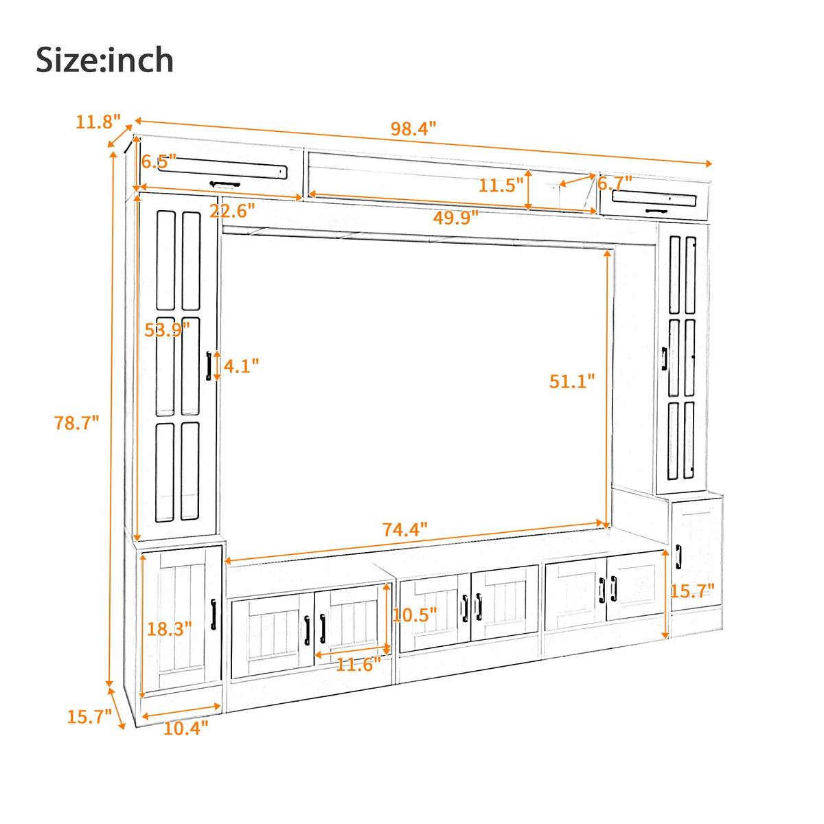 Wall Unit Entertainment Center With Bookshelves For TVs Up to 80"
