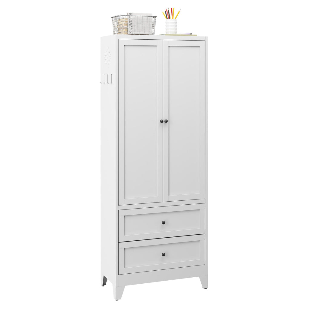 Pantry Cabinet With 2 Drawers, Freestanding Kitchen Storage Cabinet With Adjustable Shelves, Heavy-Duty Organizer For Spices, Dishware, Small Appliances - White