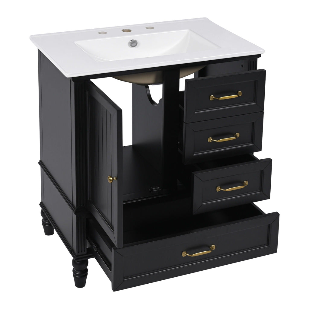 30" Bathroom Vanity With Sink, 3 Drawers, Adjustable Feet