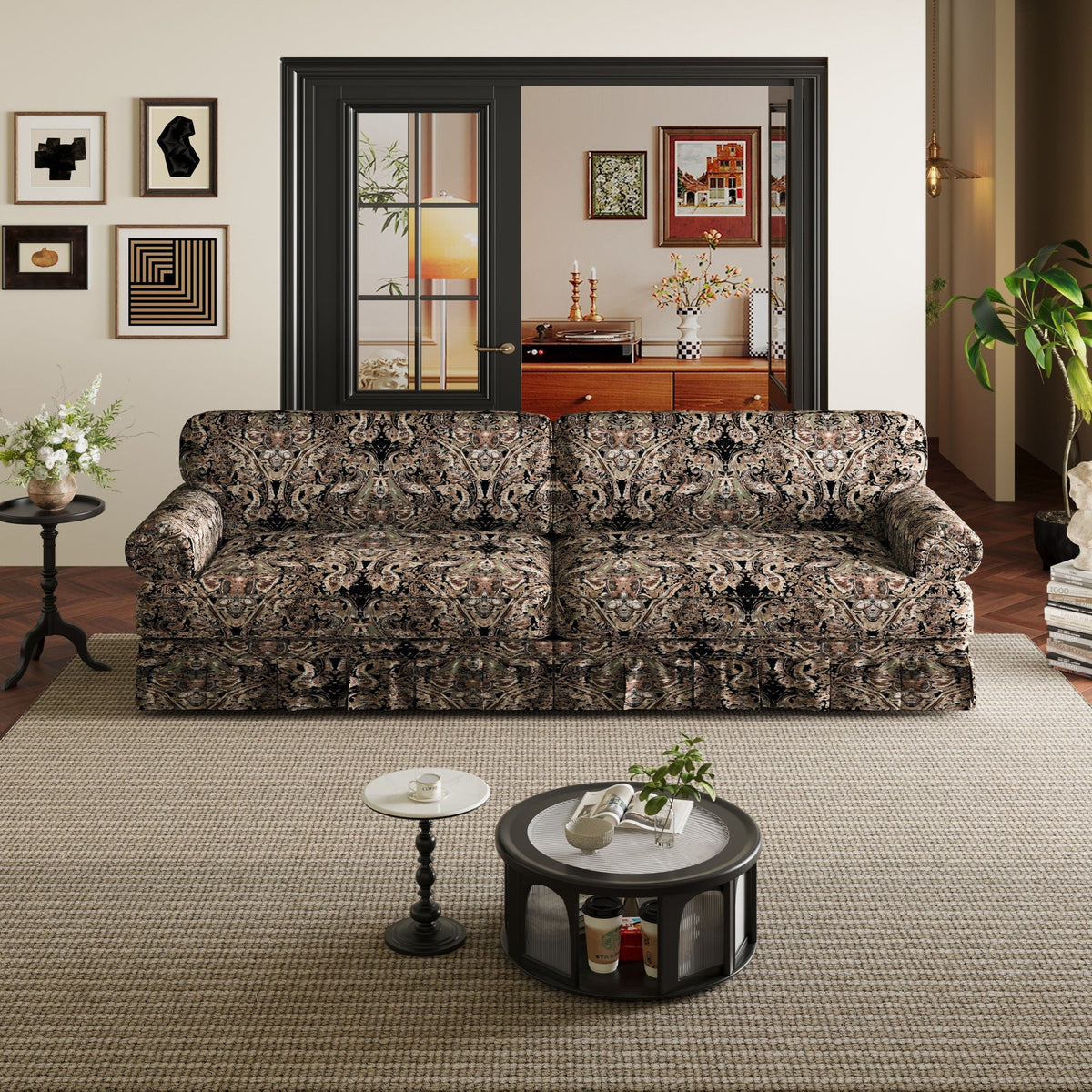 Luxuriously Comfortable Cloud Couch Sofa With Elegant Rolled Arms & Pleated Skirt Design