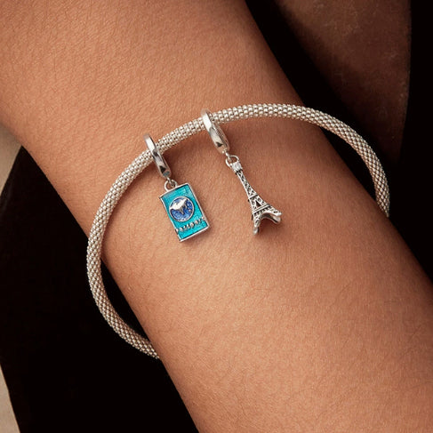 S925 Sterling Silver Beads Diy Ornament Buckle Openable Passport Pendant Global Travel Pendant