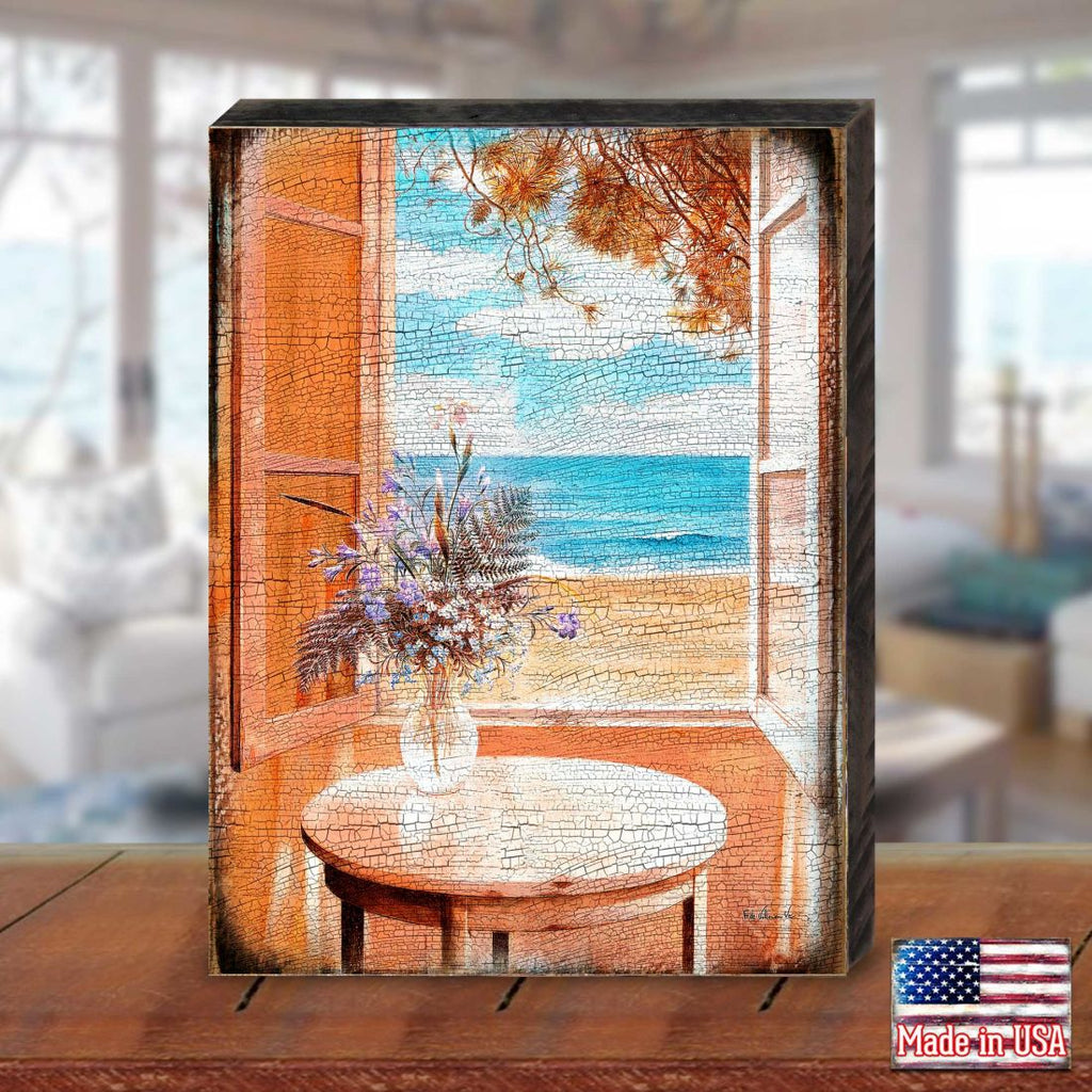 South Perth Window View Wooden Coastal Wall Art by Nature Wonders - Coastal Sea-Life Decor - 95313B