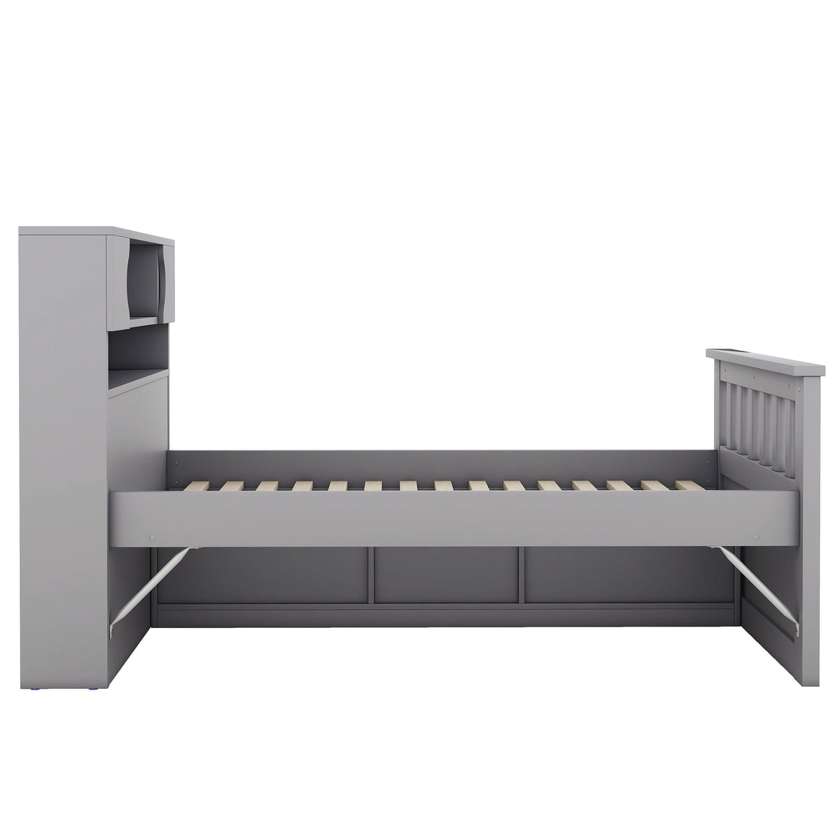Captain Platform Bed Frame With Storage Bookcases, Shelves, And 4 Drawers