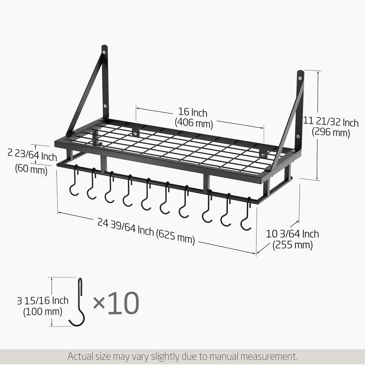 Ceiling Pot Rack 34-Inch Hanging Pot Rack for Kitchen 24 Inch Kitchen Pot Pan Rack Wall Mounted, KUR221S85-BK+KUR215S60-BK-NEW