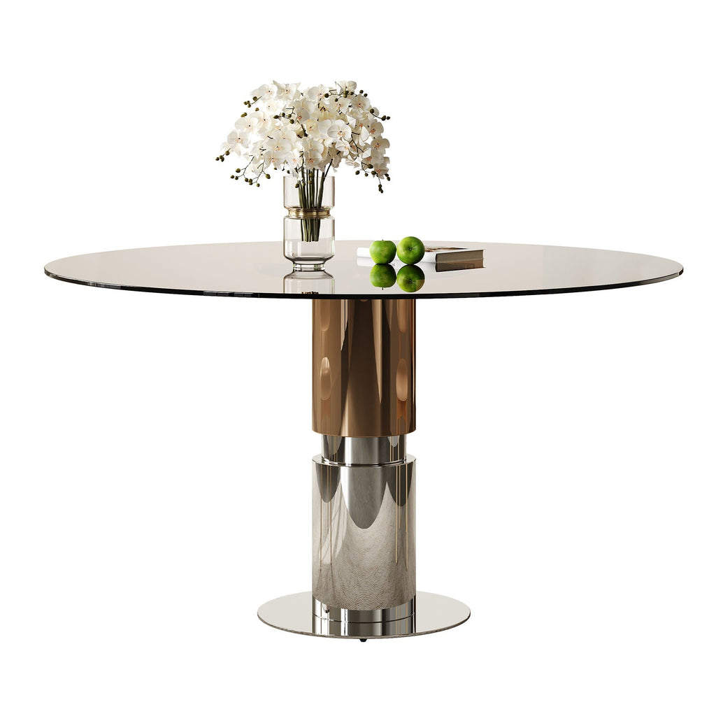 Round Glass Dining Table, Suitable For 2 - 4 People - Brown