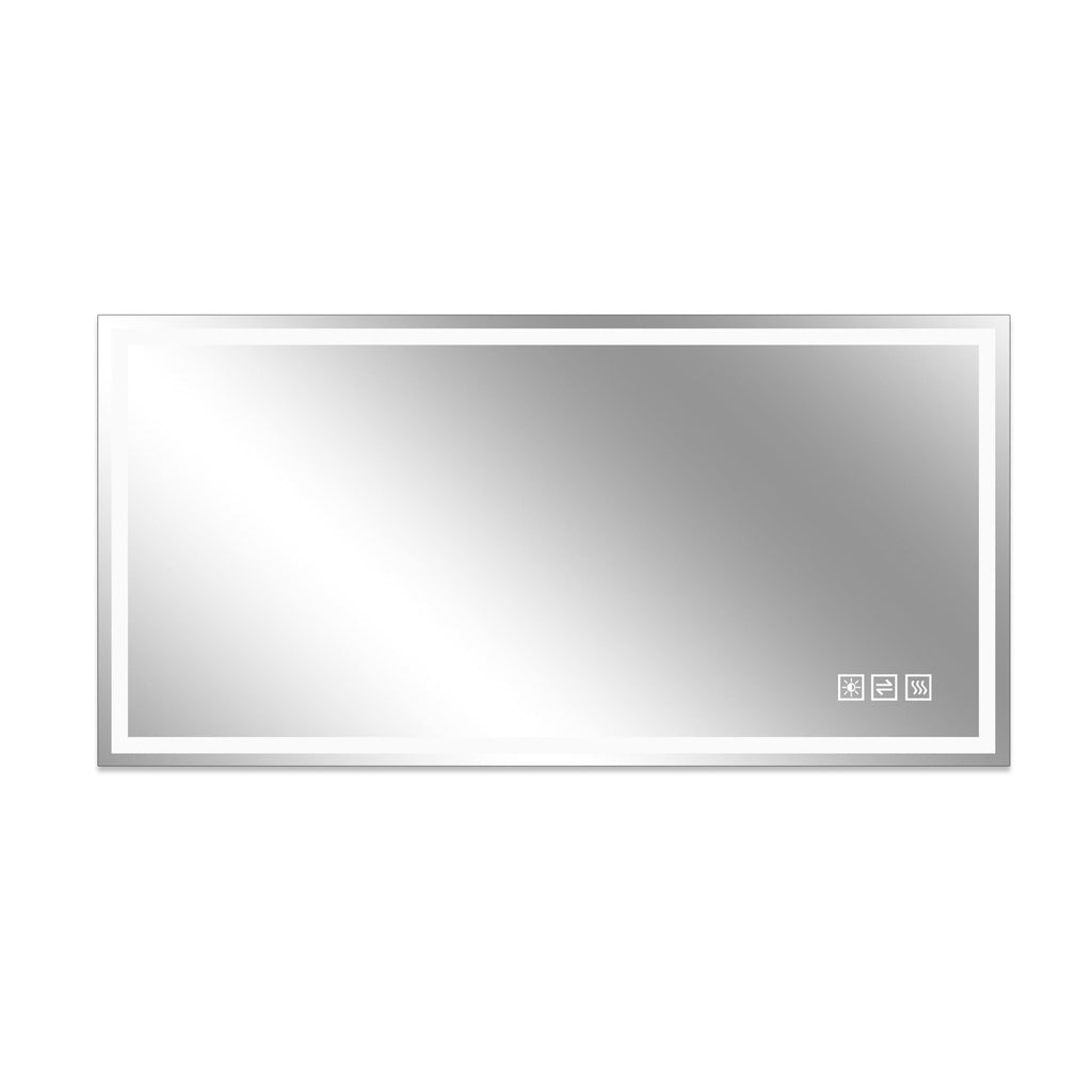 LED Bathroom Vanity Wall Mirror With Straight Edge Design, Frosted Glass Finish, Anti Fog, Dimmable 3 Color Lighting - Silver