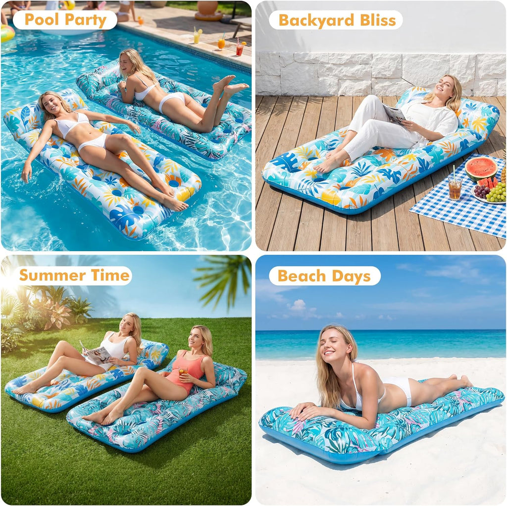 2 Pack Inflatable Pool Float Mat, Giant Pool Floats Adult Size with Headrest, Lake Float Raft Water Lounger, Multi-Purpose Swimming Pool Floats for Pool Party, Summertime Beach, Outdoor
