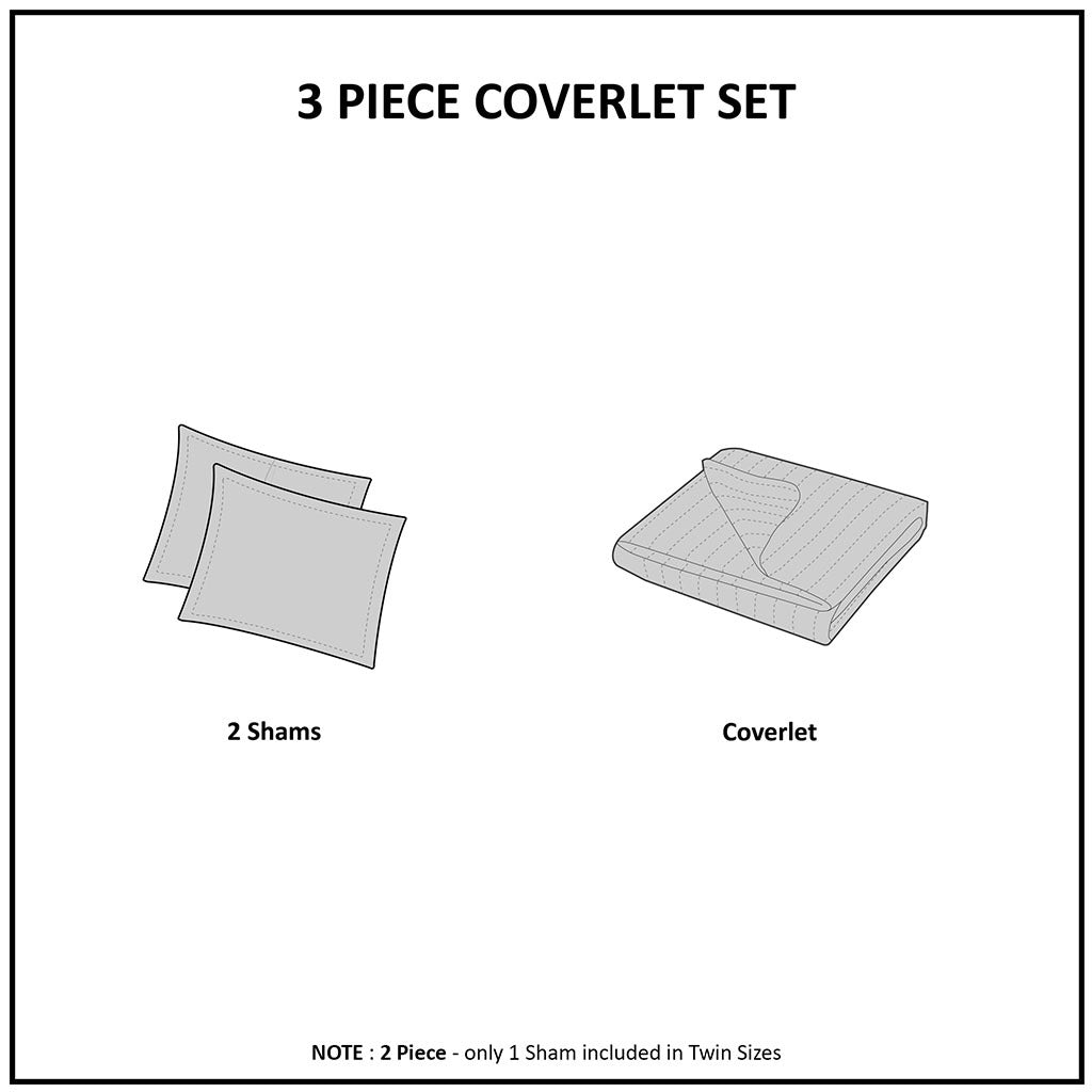 3 Piece Reversible Scalloped Edge Quilt Set White King/Cal King