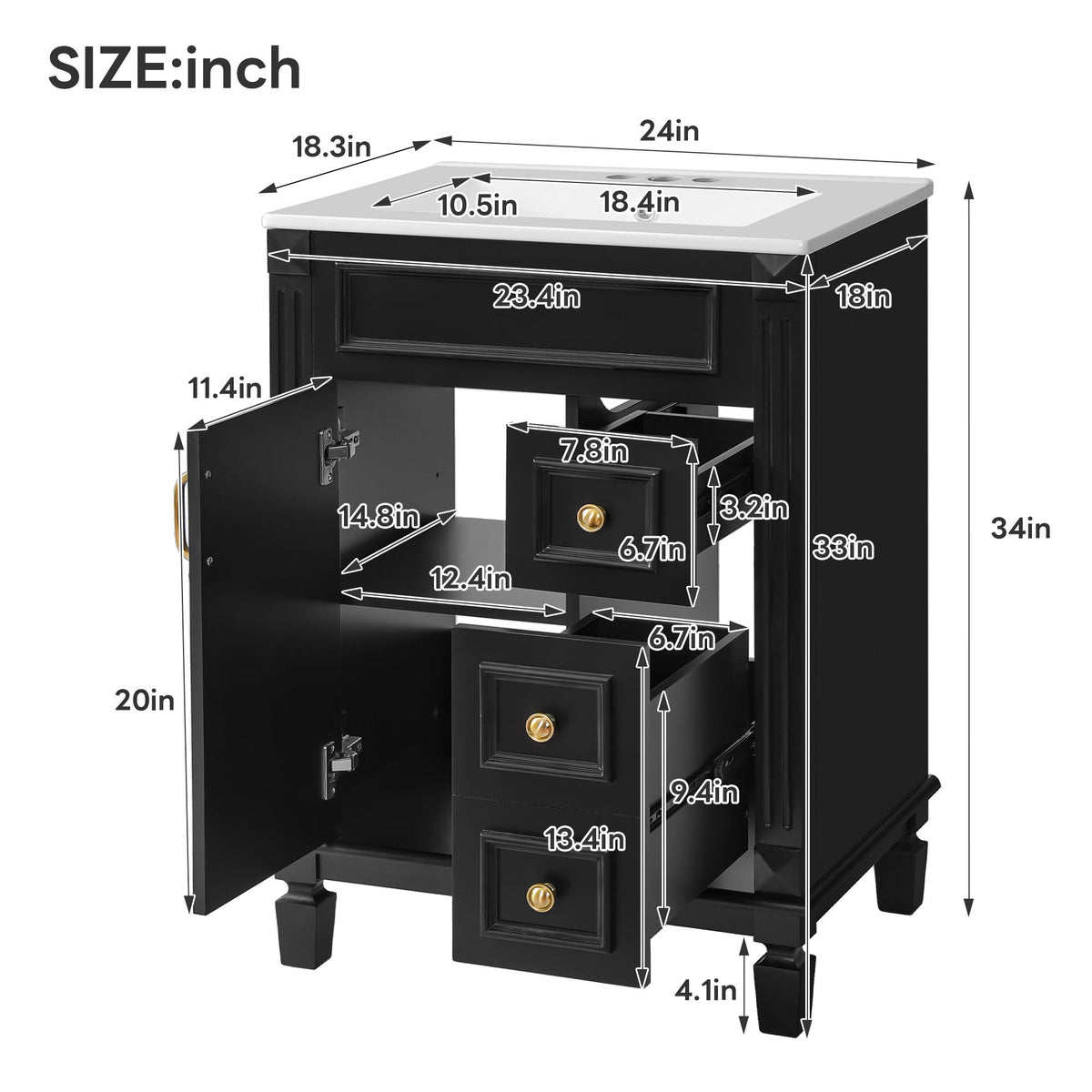 Bathroom Vanity With Sink, Compact Cabinet & 2 Drawers