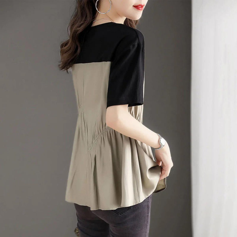 Casual Relaxed-fit Crew-neck Top With A Designer-inspired Patchwork Design