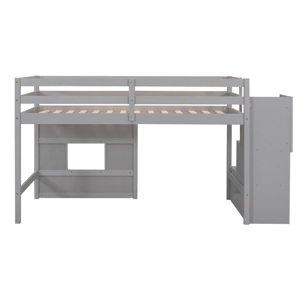 Loft Bed With Storage Staircase, Window & LED Light