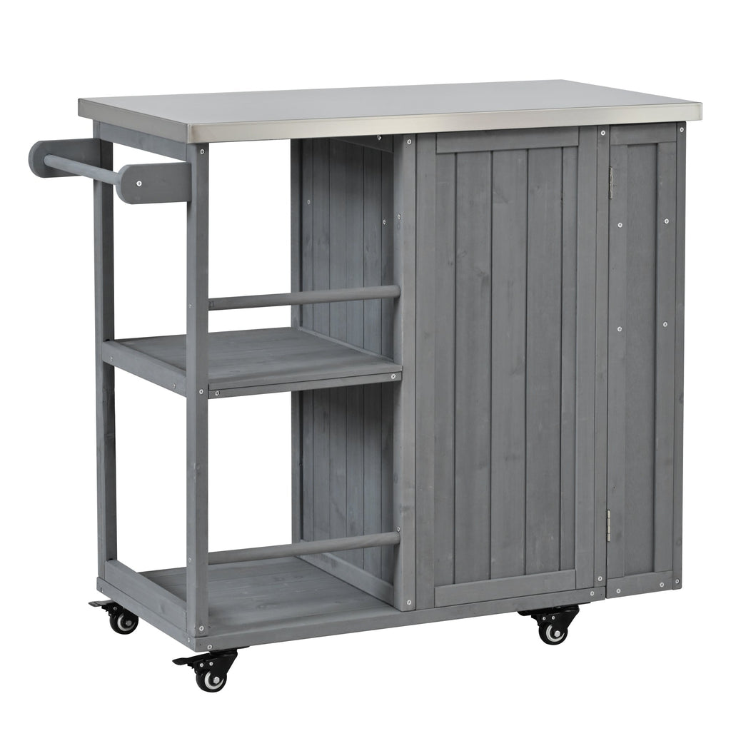 Outdoor Kitchen Island Fir Wood Prep Station with Stainless Steel Top