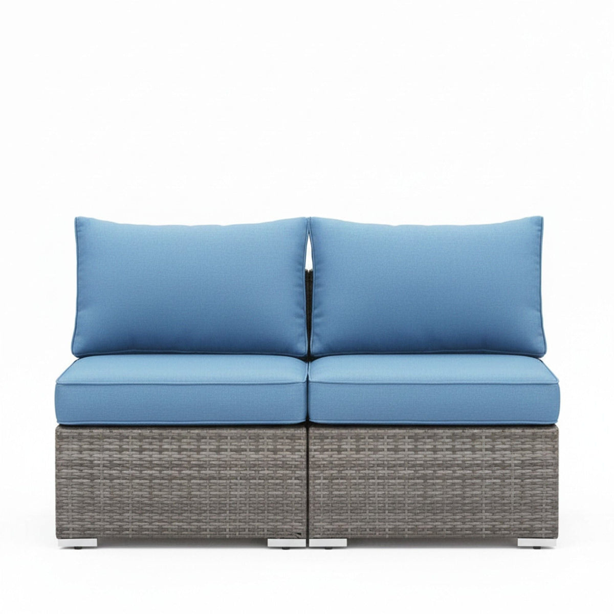 Armless Patio Sofa Set, With UV Resistant Frame And Waterproof Cushions - Blue / Brown